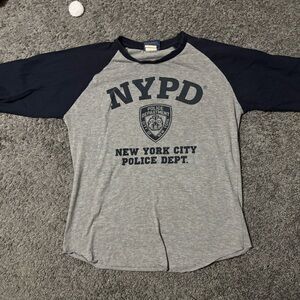 Vintage Gray and Black NYPD 3/4 Sleeve Raglan Shirt